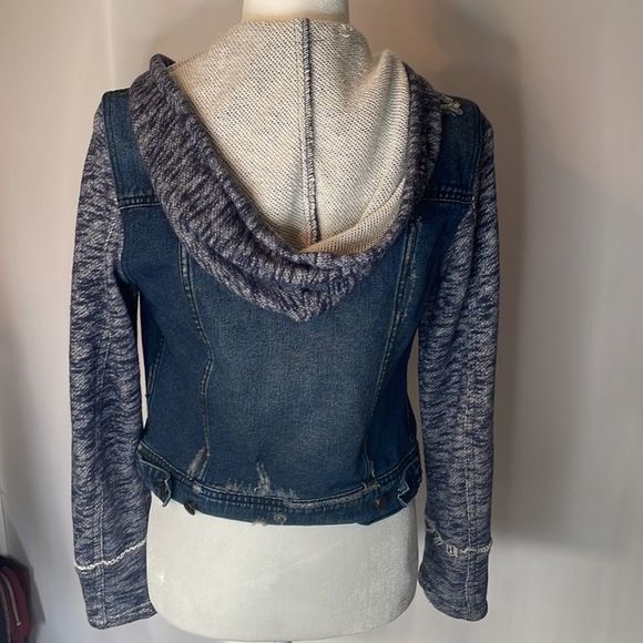 Free People distressed denim hooded jacket - Picture 4 of 16